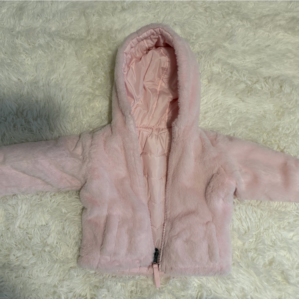 Reversible Pink Faux Fur & Puffer Hooded Jacket